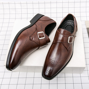 Retro fashion low-top square toe leather shoes Four Seasons cross-border plus size brogue men's shoes slip-on slip-on shoes