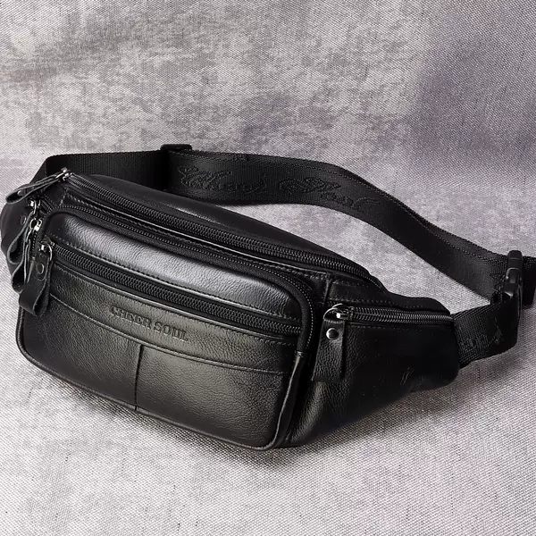 Genuine Leather Men's Waist Bag, Retro First-Layer Cowhide Multi-Functional Mobile Phone Bag, Outdoor Sports Cash Register Bag, Chest Bag, Crossbody Bag