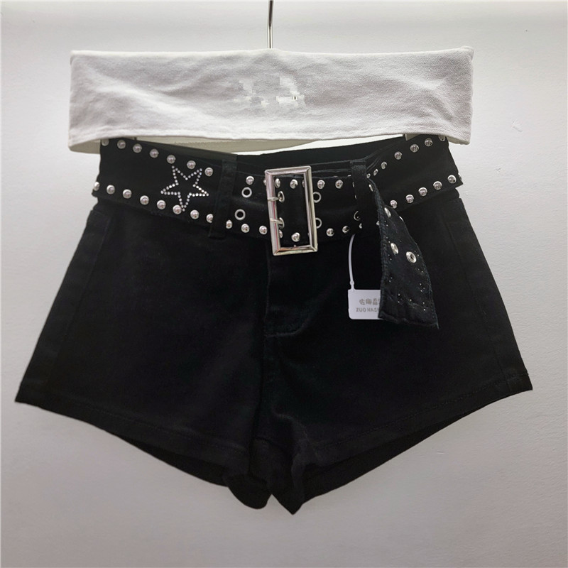 Shorts de Mezclilla de Tiro Alto con Remaches de Mezclilla y Poliéster para Verano