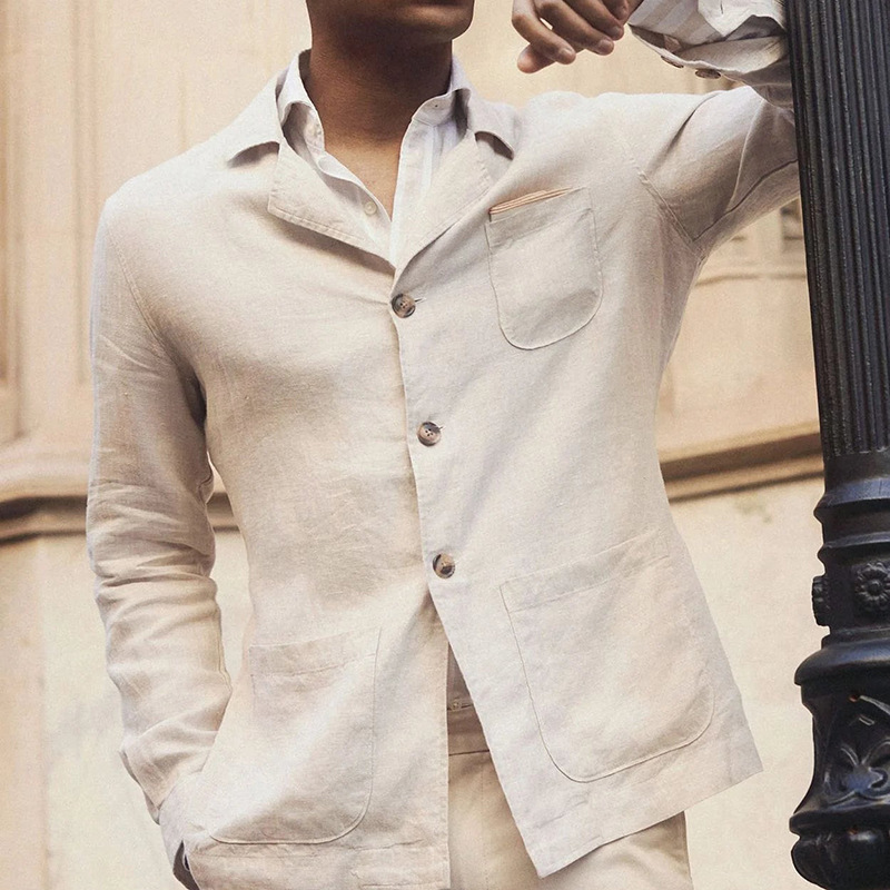 Cross-Border European and American Early Autumn New Business Men's Thin Solid Color Simple Casual Single-Breasted Versatile Suit Jacket Cross-Border European and American Early Autumn New Business Men's Thin Solid Color Simple Casual Single-Breasted Versatile Suit Jacket