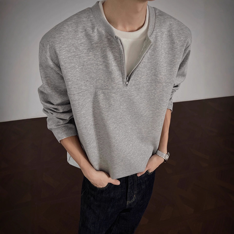 American-Style Fake Two-Piece Half-Zip Long-Sleeve T-Shirt for Men, 2025 Autumn Trendy Brand, Loose Layering, Heavy Casual Base Shirt