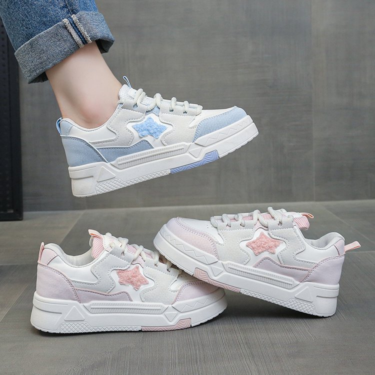 Zapatillas deportivas para mujer, primavera y otoño 2026, con suela gruesa, diseño de bloques de color, informales, blancas, con aumento de altura, punta redonda, deportivas, estilo estrella de verano
