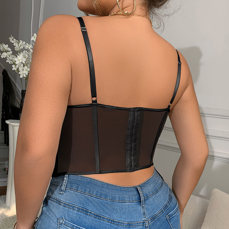 Plus Size Lace Embroidered Fishbone Halter Top Backless Corset_voghion.com