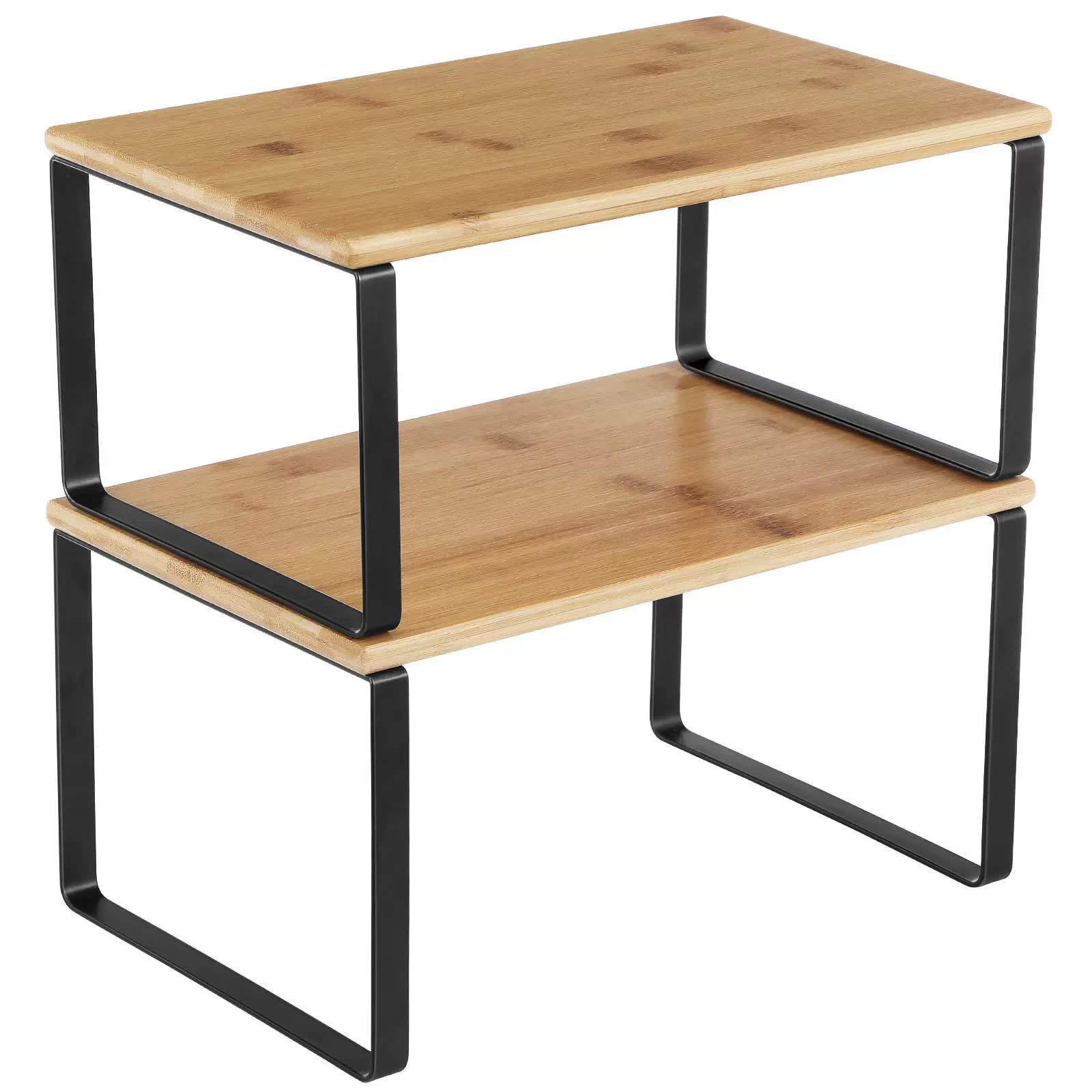 Two-Tier Bamboo Wood Stacking Desktop Storage Shelf with Iron Frame – Multi-Layer Organizer