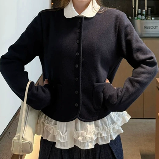 2025 новый темперамент дикий трикотаж с длинными рукавами куртка с круглым вырезом маленький ароматный ветер сплошной цвет свободный тонкий кардиган