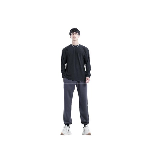 280g Heavyweight Collarless V-Neck Anti-Wrinkle Quick-Dry Long Sleeve Loose Training Fitness Sport T-Shirt for Men