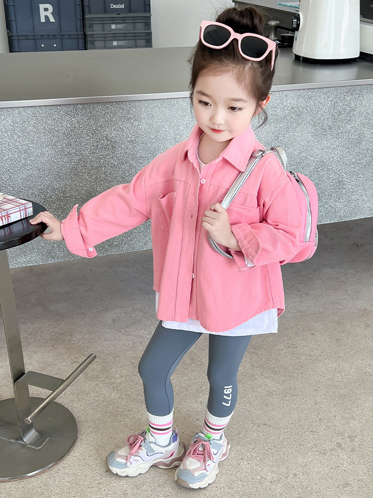 Camisas de niñas primavera y otoño 2024 nuevas niñas bebés de otoño mangas largas vestidos de otoño para niños chaqueta de camisa rosa