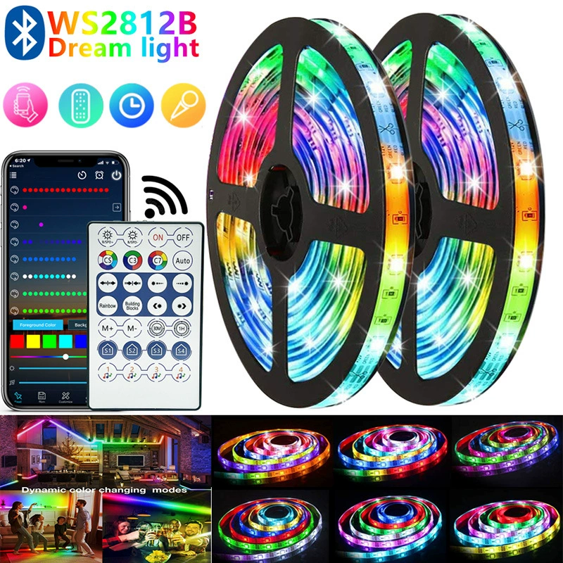 USB светодиодная лента 5В разноцветная RGB, мигающая смена цветов WS2812B, Bluetooth бегущий свет, настольная атмосферная подсветка