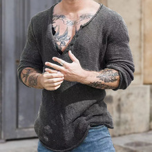 亚马逊外贸男装 欧美风春秋套头针织衫 V领毛织薄款打底衫SY0064