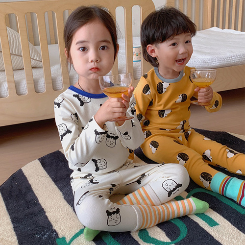 Spring 2024 New Korean Style Homecoming Set Two-Piece pajamas for Toddlers and Kids, Set of Children's Fleece-lined Innerwear