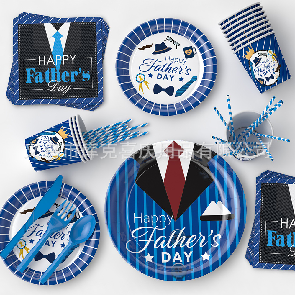 Amazon nuevo Día del Padre tema Fiesta decoración vacaciones plato de papel desechable tire bandera papel taza decoración traje