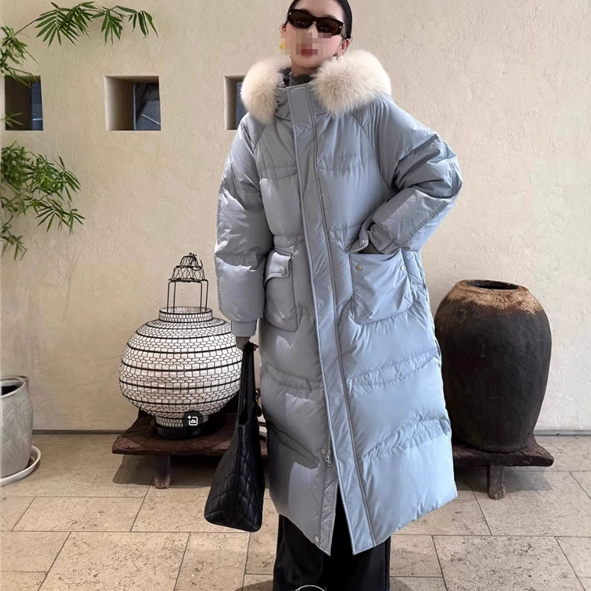 Lu Qingyi [Long Yue] Samsung 90 белая утка пуховик женский зимний лисий мех толстый длинный пиджак