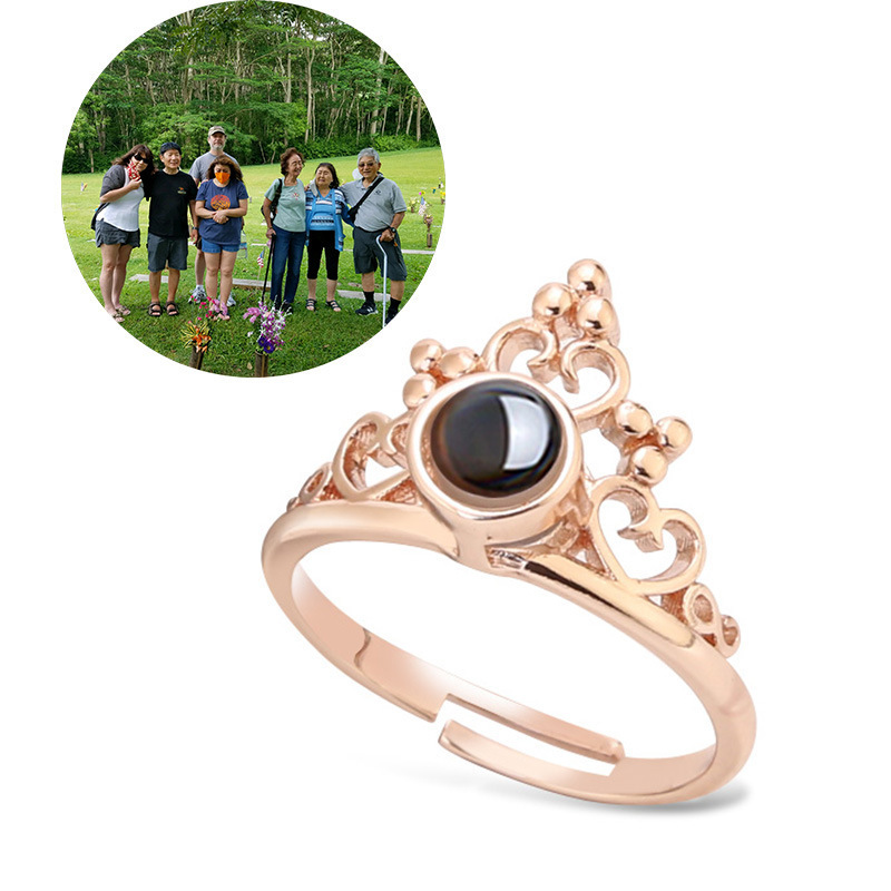 Crown projection ring 100 languages women's fashion personality ins tide photo custom simple jewelry cross-border