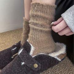 羊毛襪冬季襪子女中筒磨毛純色加絨加厚長襪冬天保暖勃肯鞋堆堆襪