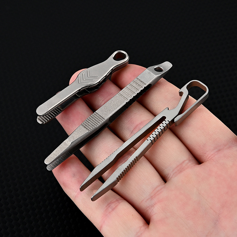 TC4 Titan-Stahl-Pinzette Multifunktional mit Schnappverschluss Korkenzieher CNC-gefräste Clips EDC Outdoor-Werkzeug – Detail 29