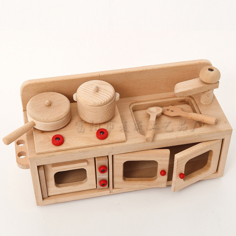 Japanese wooden home cooking simulation kitchen children's toy small cabinet playing home early education aids