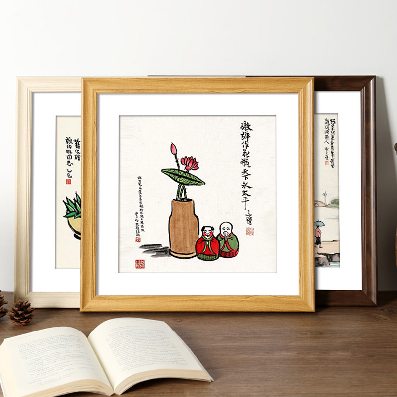 Square Photo Frame Chinese Painting Frame Framed Cross Stitch Frame Border Self-Assembled Wall Photo Frame Assembly 33cm 38cm