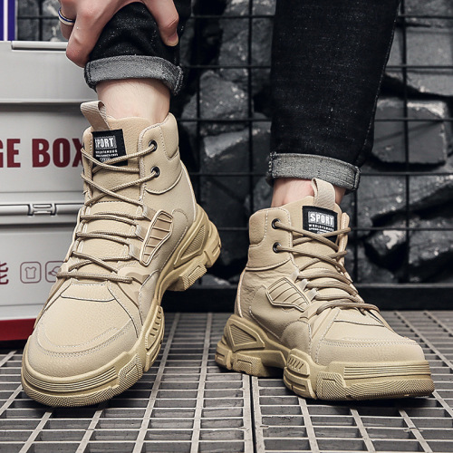 2024 Spring New Casual Outdoor Work Boots Trendy Men's Shoes Fashionable Leather Boots British High Top Men's Boots