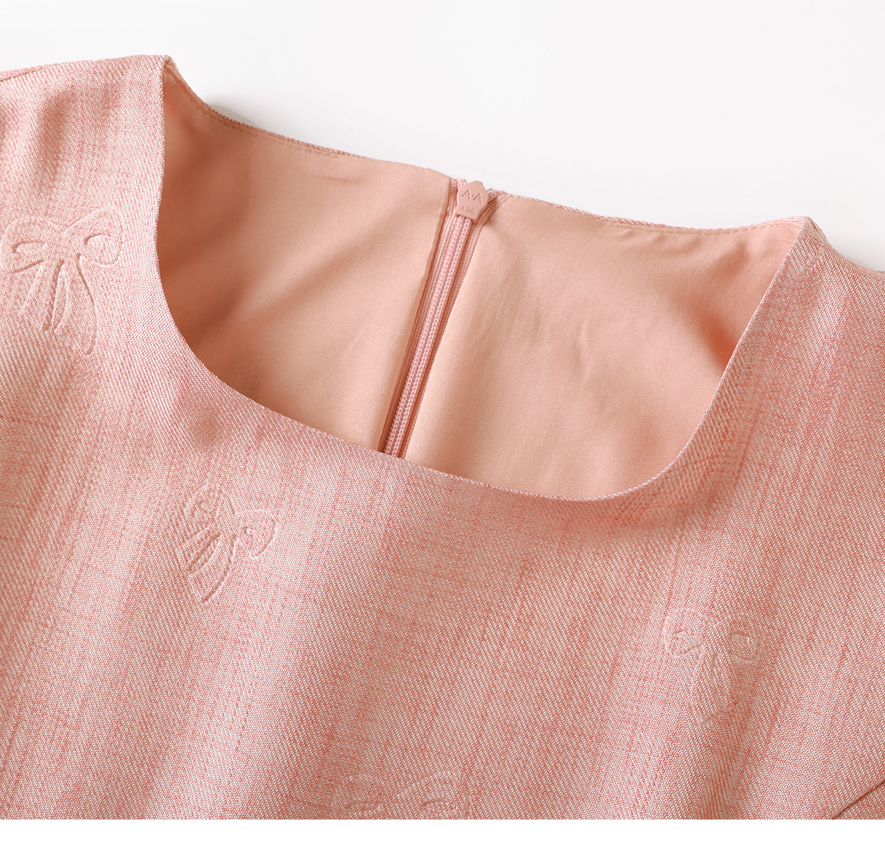 Đầm chữ A nữ cao eo họa tiết jacquard nơ — màu hồng chi tiết 23