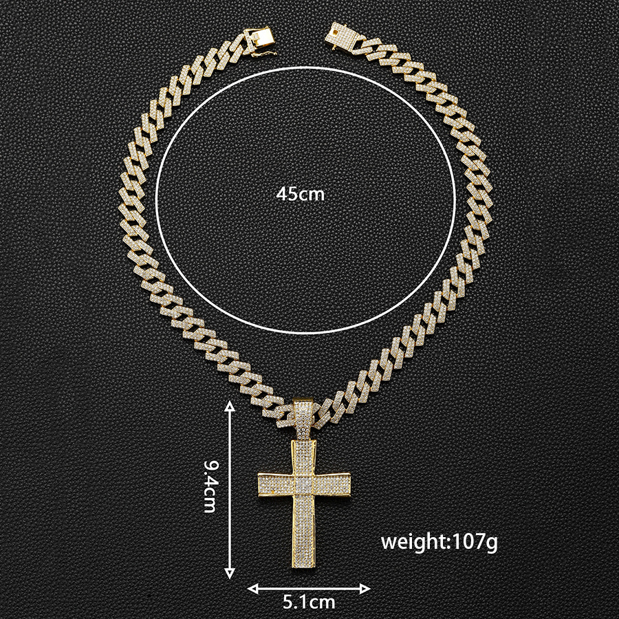Nuevos productos europeos y estadounidenses personales cruz cadena cubana nicho de diseño de cruz de diamante completo con hebilla de dragón cadena cubana oro