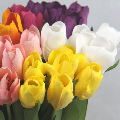 Artificial Tulips with Wet Texture Home Decor, Cross-Border Trade Flowers, Mini PU Artificial Tulip Bouquets
