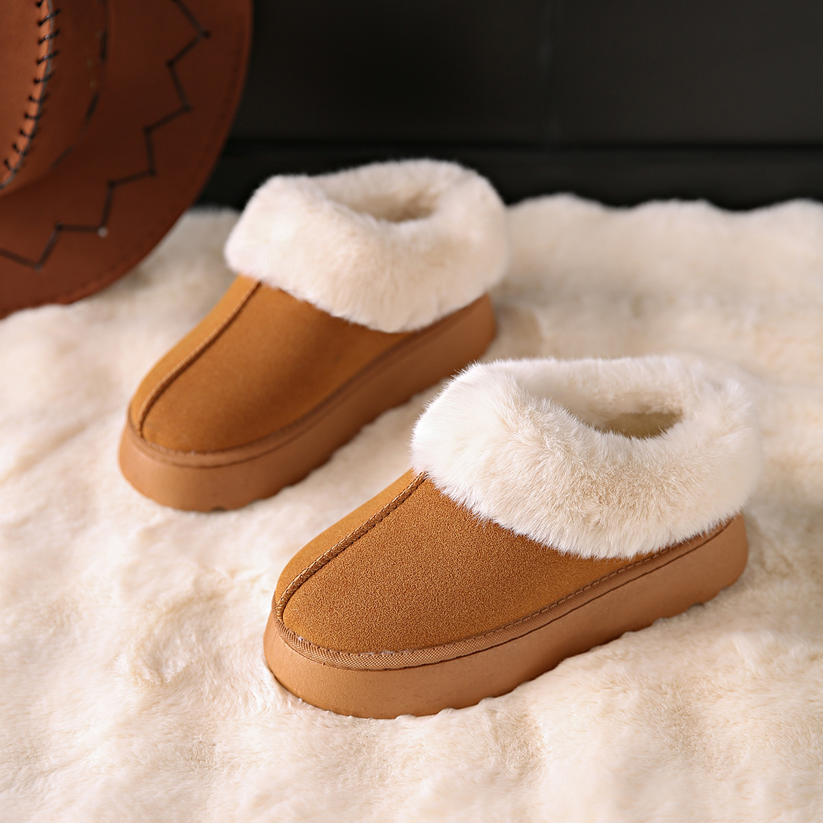 Women's Shoes cotton shoes fashionable simple short tube women's boots thickened one foot flat snow boots_voghion.com
