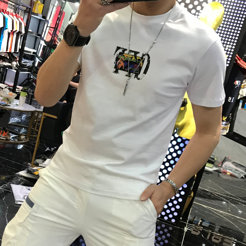 T-Shirt mit Eisseiden-Aufdruck 2021 Neue kurzärmelige Sommermodemarke für Herren Hübsche Instagram-Kleidung in Slim Fit für Männer_voghion.com