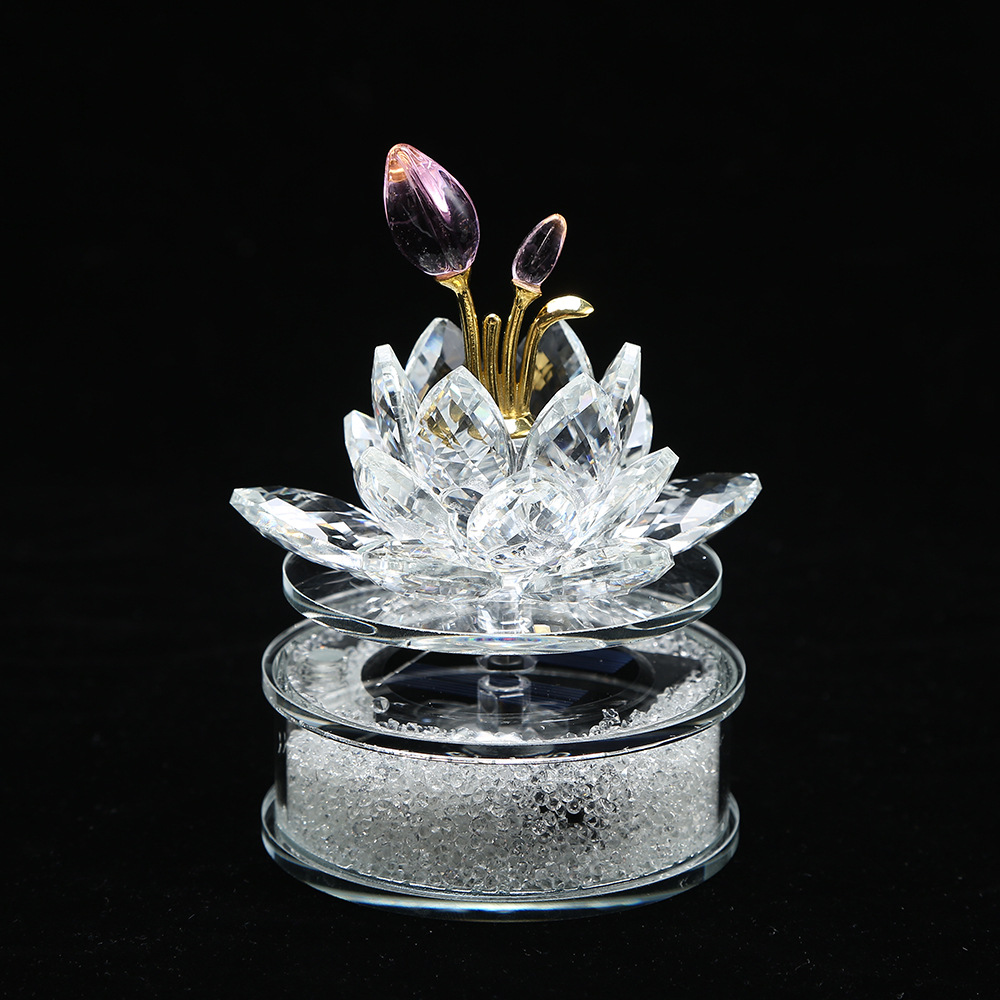 Cross-Border Crystal Glass Lotus Flower Ornaments Transparent Square Glass Vase Home Decoration Store Counter Car Interior Decoration