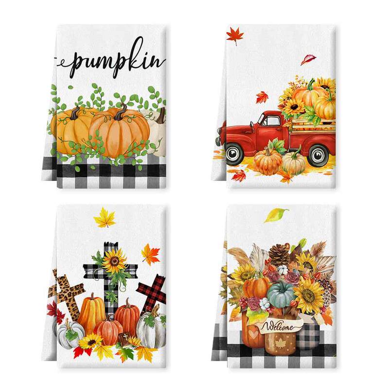 Pumpkin kitchen towel dish towel autumn pumpkin truck towel thanksgiving dish cloth thanks giving
