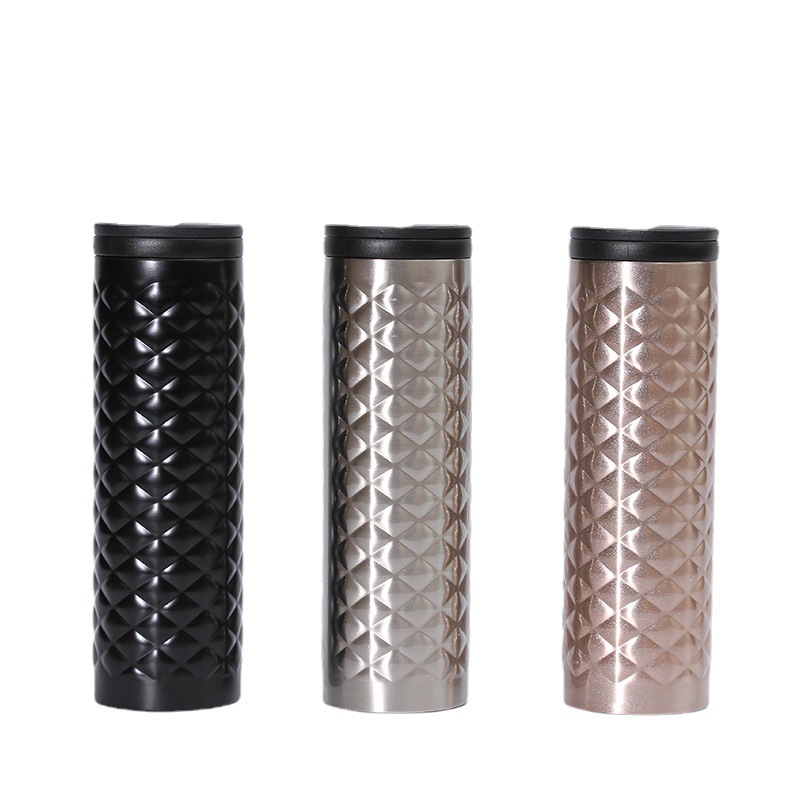 Taza de aislamiento de acero inoxidable personalizada de Amazon 304 taza de cuerpo recto de diamante simple creativa taza de vacío de doble capa