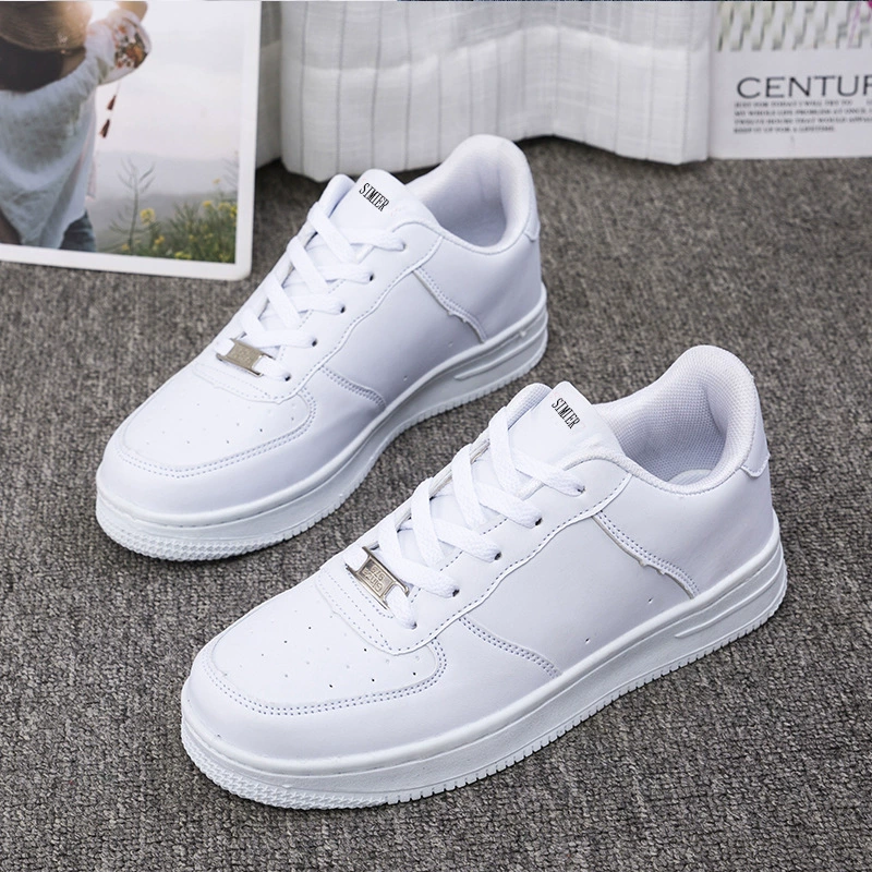 Unisex white leisure sneakers, comfortable cushioned low‑top, casual everyday shoes