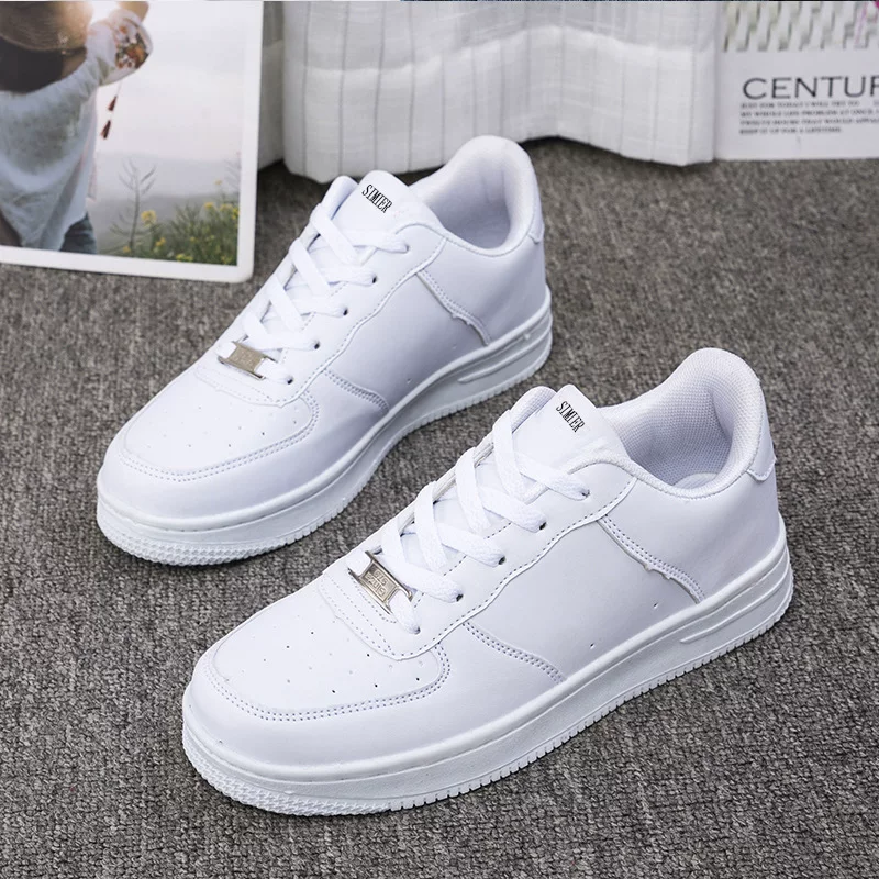 Unisex white leisure sneakers, comfortable cushioned low‑top, casual everyday shoes