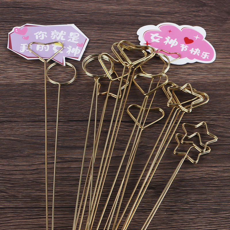 Clip de tarjeta de metal estilo coreano chapado en oro titular de la tarjeta flor material de embalaje ramo titular de la tarjeta