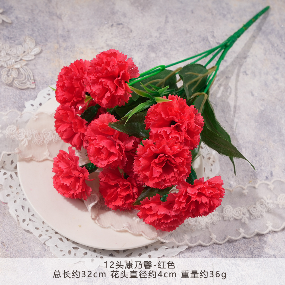 Ramo Artificial de Claveles de 12 Tallos, para Bodas y Decoración, Flores de Seda