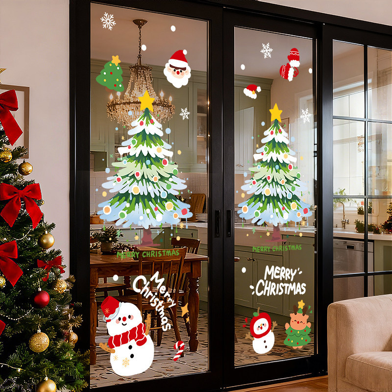 圣诞节装饰玻璃贴纸2026耶诞树场景布置门装扮静电贴氛围窗花窗贴