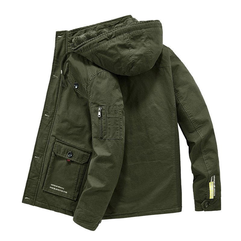 2022冬季内胆加绒加厚连帽牛仔夹克休闲韩版大码夹克棉服男