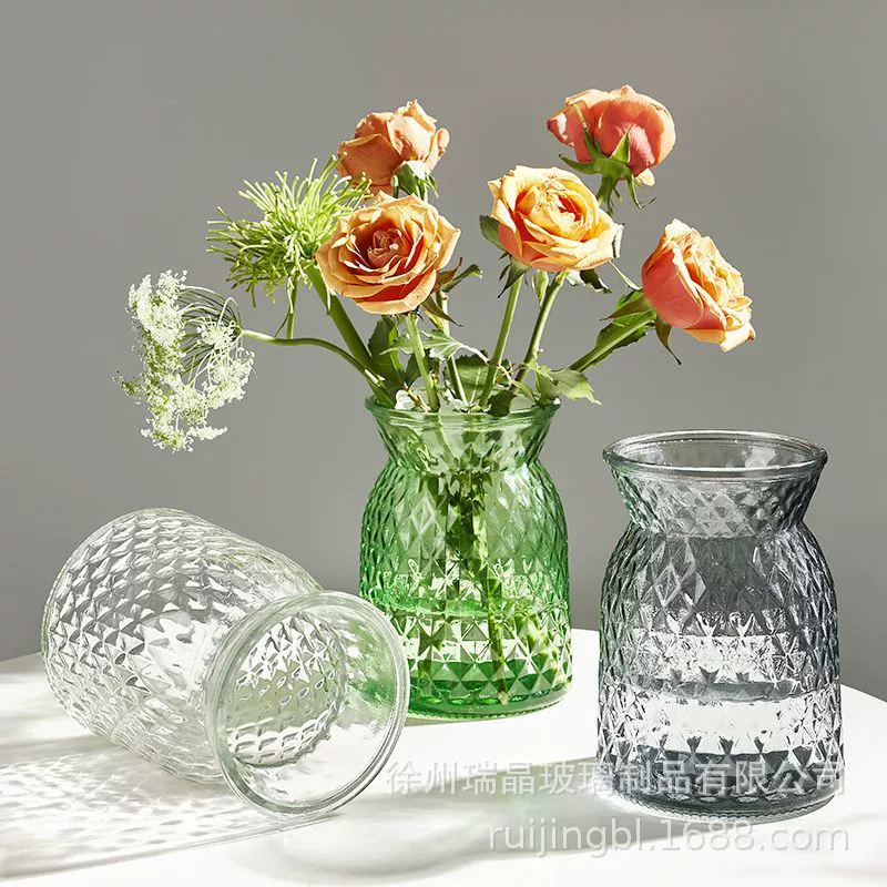 Европейский стиль Простая средиземноморская цветная Алмазная стеклянная гидропонная ваза Украшения для гостиной и спальни Стеклянная ваза для цветов
