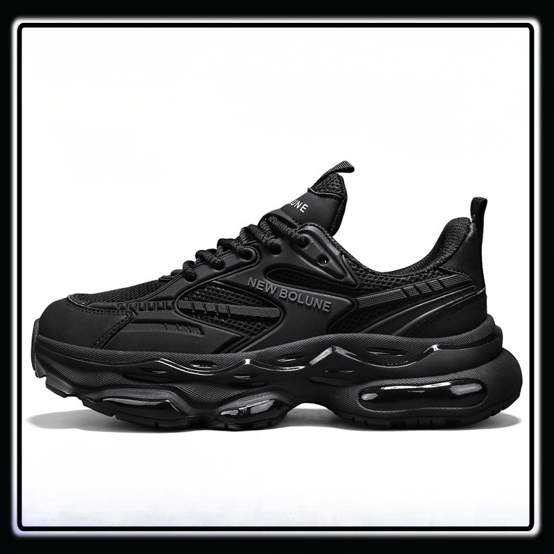 NEW BOLUNE/官方正品男鞋夏季透气厚底增高黑武士老爹鞋男