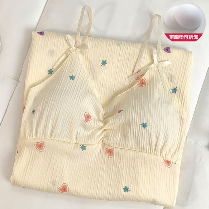 Pijama de verano giratorio desmontable con cojín de pecho dulce lindo vestido de algodón arrugado ropa para el hogar