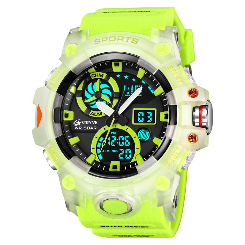 STRYVE reloj electrónico de moda transfronteriza deportes multifunción luminoso doble pantalla sincronización reloj de estudiante e-commerce transmisión en vivo