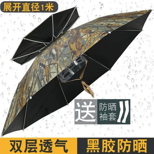 Double-layer breathable head-mounted umbrella hat, foldable, rainproof, sunproof, UV-resistant, foldable umbrella hat for summer