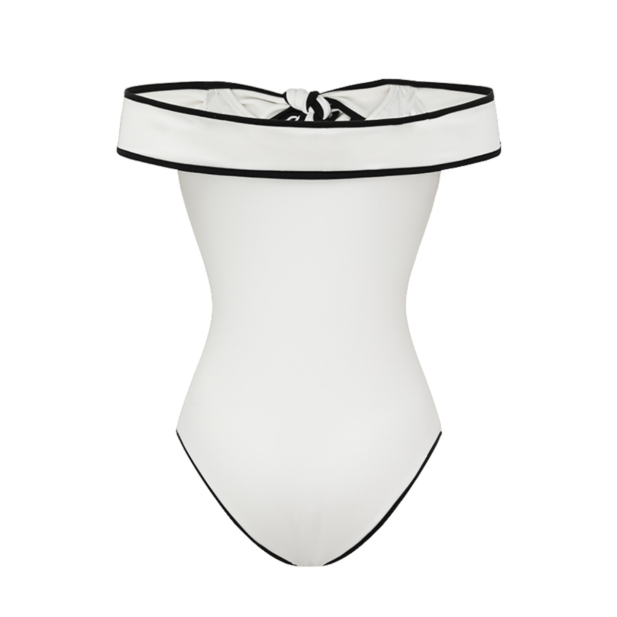 Costume intero donna collo alto con fiocco bicolore bianco e nero_voghion.com