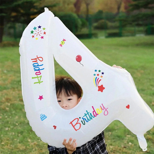 32-inch Digital Aluminum Mold Balloon White Outdoor Children's First Birthday Party Decoration Scene Setup Photo Prop