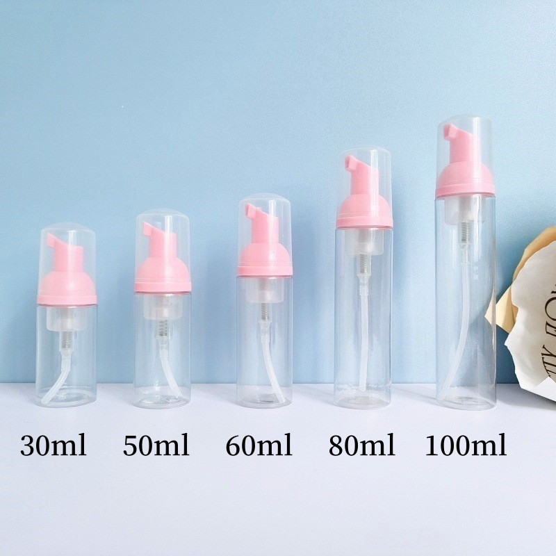 30 dientes PET mousse transparente botella 30ml100ml limpiador facial espuma botella champú espuma botella de pie en stock