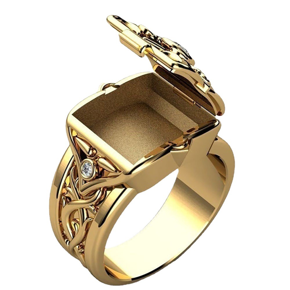 Zhenrong deseo transfronterizo popular hip hop punk 18K chapado en oro anillo de los hombres europeos y americanos caja Flip anillo