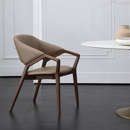 Italian minimalist white wax wood solid wood dining chair home dining chair guesthouse designer armrest back chair Nordic chair 