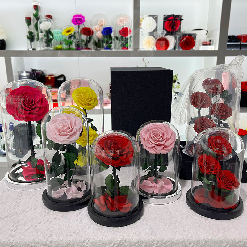 Cubierta de vidrio de flor eterna transfronteriza, regalo terminado de rosa real del principito, regalo de cumpleaños del día de San Valentín para novia