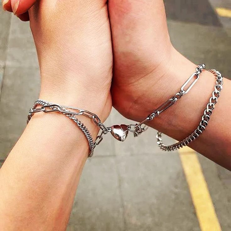 Cross-border popular couple bracelet ins trendy niche design double-layer stitching magnetic love bracelet girlfriends gift
