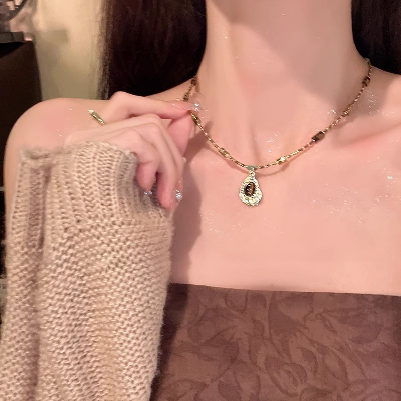 타이거 아이 스톤 펜던트 비즈 목걸이