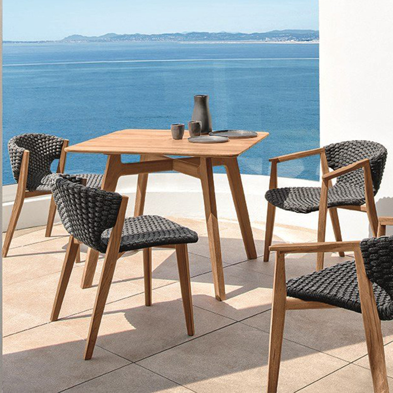 Mesas y sillas de teca para exteriores, muebles de ratán de madera maciza para terraza de jardín, conjunto de mesa y sillas para patio de villa o balcón.